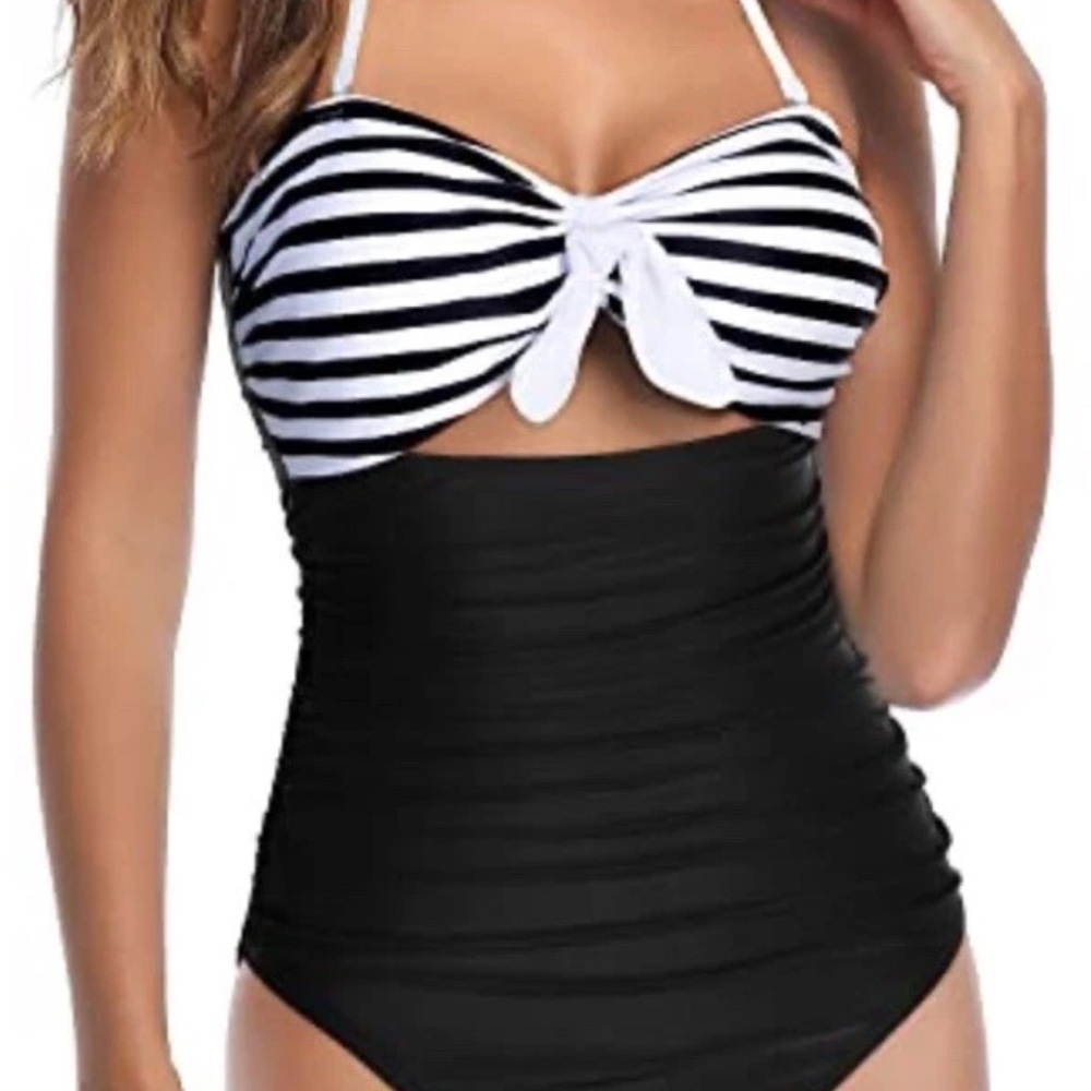 Striped Black and White One Piece Swimsuit